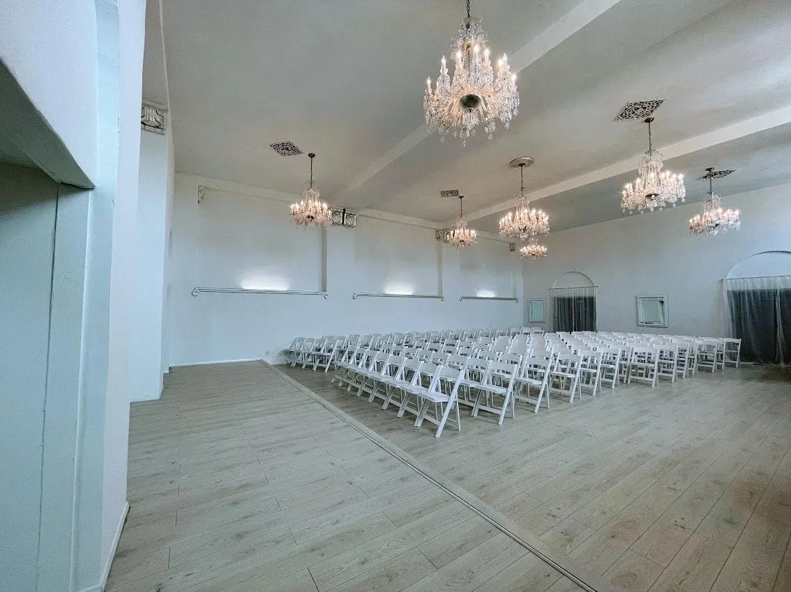 Downtown Compound, the Crystal Ballroom set for a ceremony