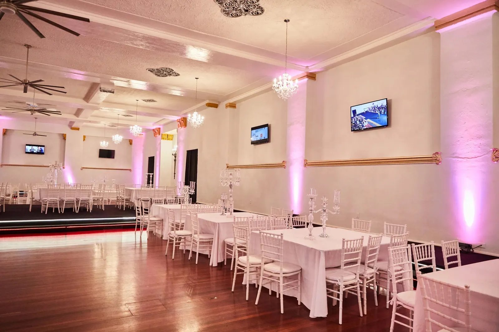 Downtown Compound, the Hollywood Ballroom with pink uplighting